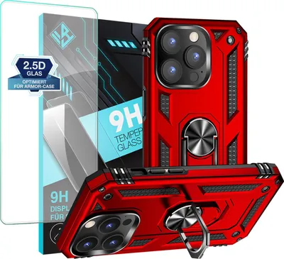 Produktbild von Armor Outdoor Handyhülle für Apple iPhone 14 Pro Handy Panzer Case Schutzhülle mit 9H Displayglas Displayschutz Farbe: Rot