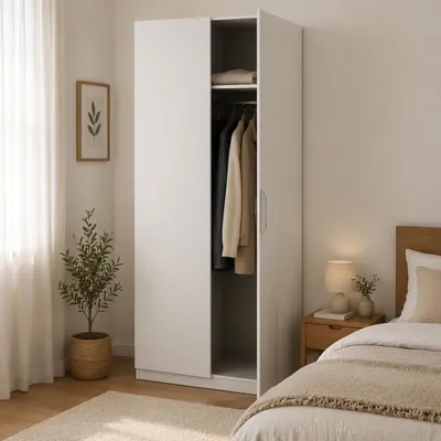 Productafbeelding van Fioretta - Kledingkast 2 Deuren, 79x203h cm Mat Wit, Kledingstang