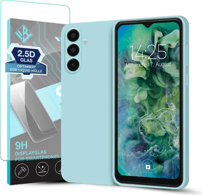 Produktbild von Hülle für Samsung Galaxy A55 5G mit 9H Displayglas Displayschutz Case Cover Bumper Smartphone Softgrip Schutzhülle Farbe: Hellblau