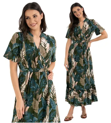 Produktbild von Sommerkleid - Maxikleid Größe XL - Damenkleid grün - Viskosekleid - Wickelkleid