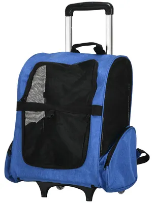 Produktbild von 2-in-1-Hundetragetasche mit Rollen, Trolley und Teleskopgriff, Aufbewahrungstaschen, 42 x 25 x 55 cm, blau