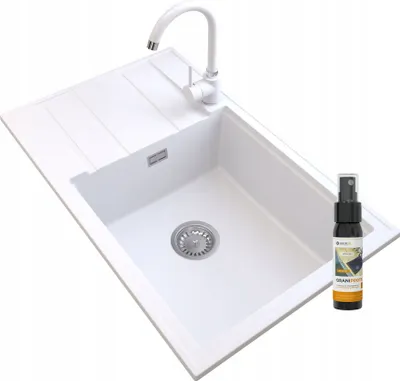 Produktbild von Granitan | Granitspüle LOUIS - Weiß - Einbau mit Abtropffläche - Hochwertige Qualität und modernes Design