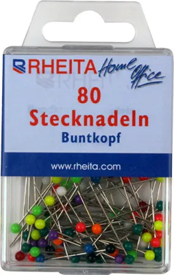 Produktbild von Rheita Bundstecknadeln, farblich sortiert, 80 Stück in Klarsichtbox