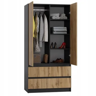 Produktbild von Kleiderschrank Novela, Anthrazit / Wotan2-türig | Moderner Schlafzimmerschrank 90 x 180 x 50 cm | Garderobenschrank für Flur & Kinderzimmer, Geräumig