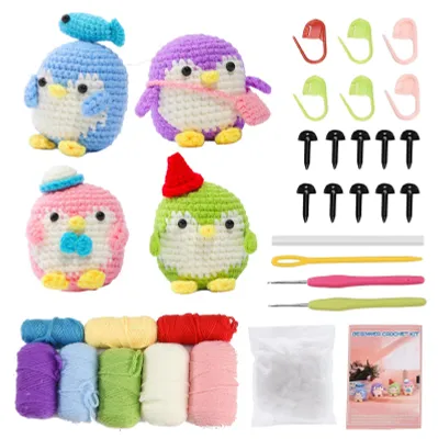 Obrázek produktu pro Sada na háčkování – Sada pro začátečníky na amigurumi – S videonávody – Kompletní sada pro vlastní výrobu – Pro dospělé i děti – Sada s motivem tučňáka