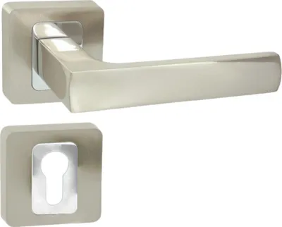 Produktbild von DOMINO Türgriff Drückergarnitur PZ - Profilzylinder Set | quadratische Rosette| Türklinke für Zimmertür, Bürotür, Kellertür & Innentür| Türbeschläge aus Aluminium|   Chrom/Nickel  |MAFF QR M6/M9