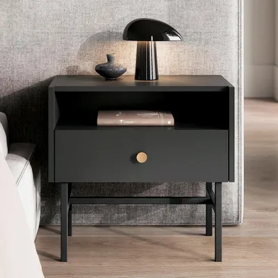 Produktbild von BEAUTYSOFA | Nachttisch DALIA 55x52 cm, Nachtkommode mit Schublade und offenem Fach, Nachtschrank, Schlafzimmerschränke, Schwarz, Modern Stil