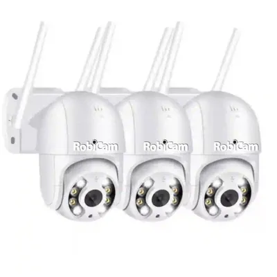 Image de Lot de 3, RobiCam, iCsee, caméra d'extérieur, Wi-Fi, caméra étanche, NOUVEAU, 4 MP, ULTRA HD, étanche à 360°, vision nocturne en couleur, notifications