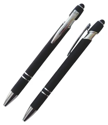 Produktbild von Touchpen-Kugelschreiber aus Metall / gummiert / Farbe: schwarz