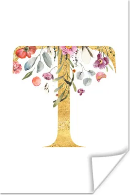 Produktbild von MuchoWow® Poster Blumen - Gold - Brief 60x90 cm - Wanddekoration