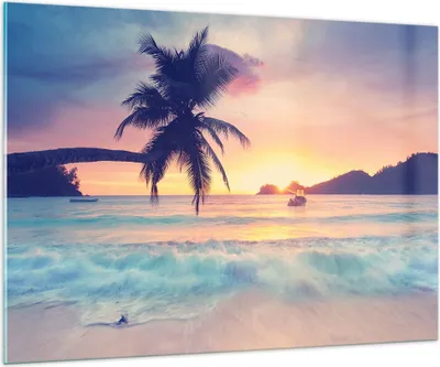 Produktbild von Bilder auf glas - Meer Strand Palme - 100x70cm - Glasbilder - Wandbilder - Kunstdruck - zum Aufhängen bereit - Wanddekoration aus Glas - Glas Bilder - Wandbild auf Glas - Einteilig - GAA100x70-3992