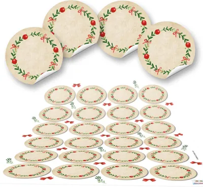Produktbild von 24 runde Kraftpapier blanko Etiketten vintage Weihnachten 4 cm24 Aufkleber / 1 Bogen