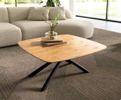 Produktbild von DELIFE Couchtisch Edge Boot 90x90 cm Eiche Natur Schweizer Kante Sarity Metall Schwarz