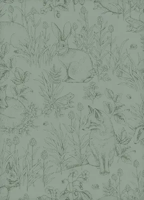 Produktbild von Borastapeter Tapete vintage Waldtiere Grün - 660632 - 53 cm x 10.05 m