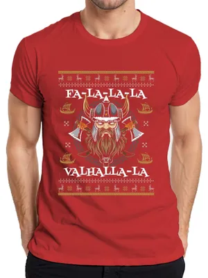 Obrázek produktu pro Fa La La La La Valhalla La Viking - vánoční dárek Vánoční pánské tričko, červená, 3XL