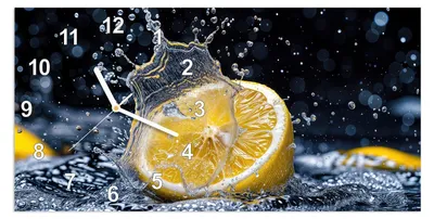 Produktbild von Wanduhr aus Glas mit Motiv Zitronenspritzer- 60 x 30 cm - inkl. Aufhängesystem