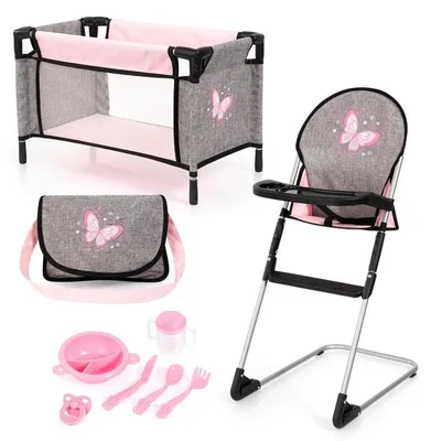 Produktbild von Bayer Design 61733AB Puppenhochstuhl, Puppenbett, Tasche, Schnuller, Puppenzubehör