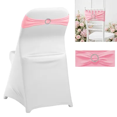 Obrázok produktu pre XMTECH Elastické stužky na stoličky, 14x34 cm, s trblietkami, polyesterové, elastické, vhodné na svadby a dekorácie, 30 kusov, ružové