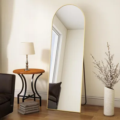 Productafbeelding van Spiegel, geheel, gebogen, 40 x 150 cm, goudkleurig, met standaard om aan te leunen of op te hangen, veiligheidsglas