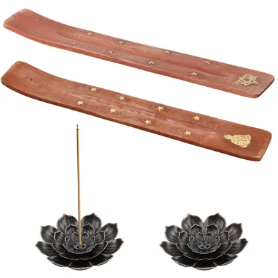 Wierockstäbchenhalter aus Holz und Bronze, 2 Stück, 6 Löcher, Lotus-Design