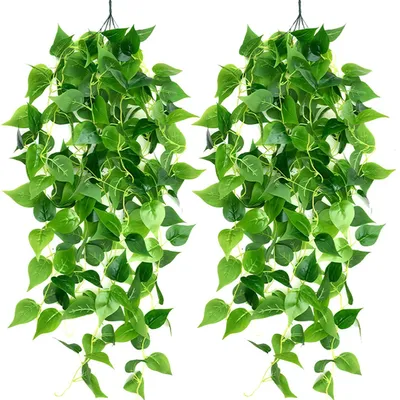 Produktbild von 2 künstliche Hängepflanzen, 100 cm künstlicher Hängeefeu, künstlicher Efeukranz, geeignet für Hochzeiten, Gärten, Hängeampeln und Wanddekoration