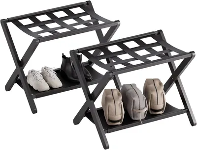 Produktbild von Bagagerek Set, 2-teilig, faltbar aus Bambus, mit Ablage, für Gästezimmer