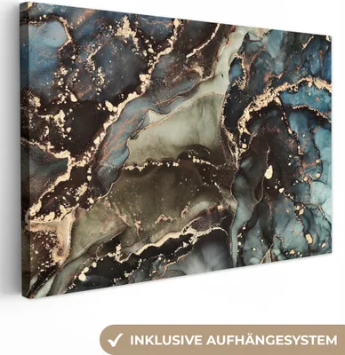 Produktbild von MuchoWow® - Leinwandbilder - Marmor - Gold - Grün, Wandbild, Wanddeko Bilder Wohnzimmer, 90x60cm