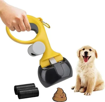 Produktbild von Tragbare Hundekotgreifer, Robust Hundeschaufel Hund Pooper Scooper mit 2 Rollen Müllsäcke Kotgreifer Hunde Hundekot Greifer Hundekotschaufel für Katze Hunde und Katzen Rasen im Freien Gelb