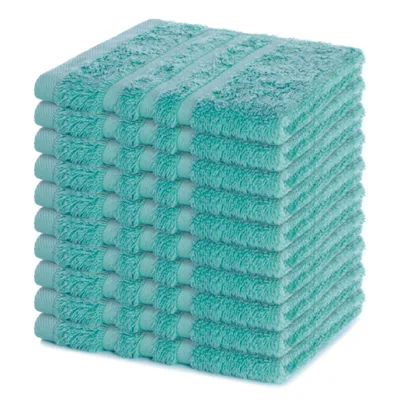 Produktbild von Lavea® Seiftuch 10er Set 30x30 cm, 100% Baumwolle, hochwertige Seiftücher und Gästehandtücher, saugstark, waschbar, Frottierserie Elena - Türkis