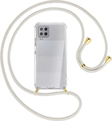Produktbild von Handykette Backcover-Schutzhülle mit Band (Metall goldfarben) für Samsung Galaxy A42 5G - broken white