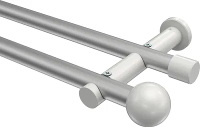 Produktbild von Interdeco Gardinenstange / Vorhangstange Silbergrau / Weiß, Typ Platon Luino (Kugel) ohne Ringe, 20 mm Ø 2-läufig, 120 cm