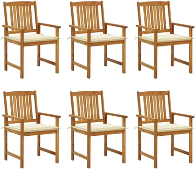 Produktbild von Set aus 6 Gartensesseln aus massivem, geöltem Akazienholz mit Kissen, stabile Terrassenstühle, belastbar bis 110 kg pro Sitz