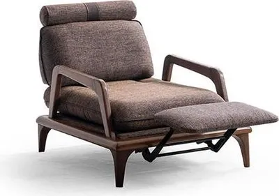 Zdjęcie produktu dla Fotel do salonu z funkcją podnóżka Design w brązowej tkaninie