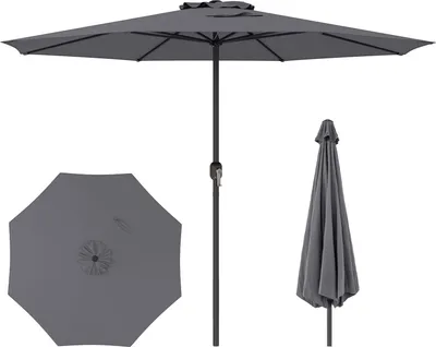 Produktbild von COSTWAY Sonnenschirm 350cm, großer Gartenschirm mit Kurbel & 8 Rippen, Terrassenschirm, Balkonschirm, Marktschirm Anthrazit