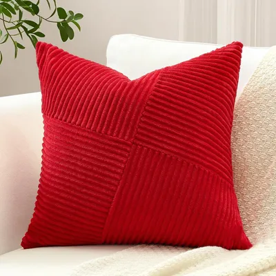 Immagine prodotto di Copertura per cuscino in tessuto a coste, motivo a righe, colore rosso, 40x40 cm, confezione singola