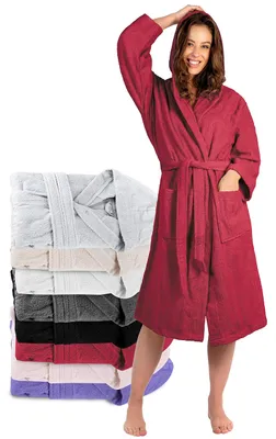 Produktbild von Bademantel Damen, 100% Baumwolle - Saugfähiger Bademantel - Kapuze - 2 Taschen - Gürtel - ®  - Damenbademantel