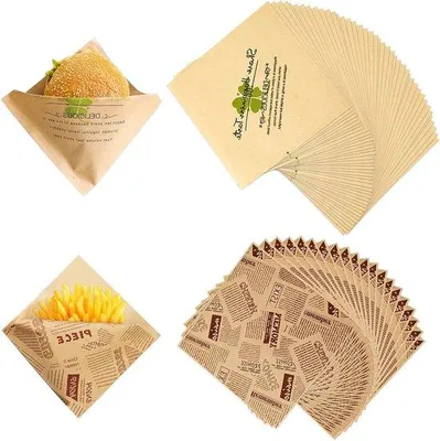 Produktbild von 200 Stück Burgerpapier 15x15cm, Fettabweisendes Snackpapier für Burger, Sandwiches und Fritten, Altmodisches Design, Ideal für Lebensmittelverpackungen