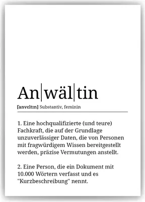 Produktbild von Anwältin Poster Definition Kunstdruck Wandbild Geschenk – A4 (21x29.7cm) / ohne Bilderahmen