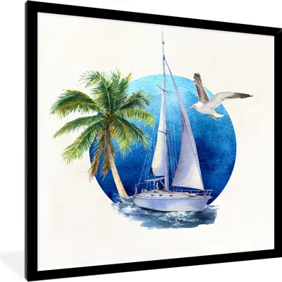 Produktbild von MuchoWow® MuchoWow® Gerahmtes Poster Segelboot - Vogel - Meer 40x40 cm - Poster mit zchwarzem Bilderrahmen - Mit Rahmen - Wanddekoration Schlafzimmer