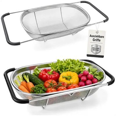 Produktbild von com-four® 2x Ausziehbares Küchensieb aus Edelstahl für Spüle 36,5 cm