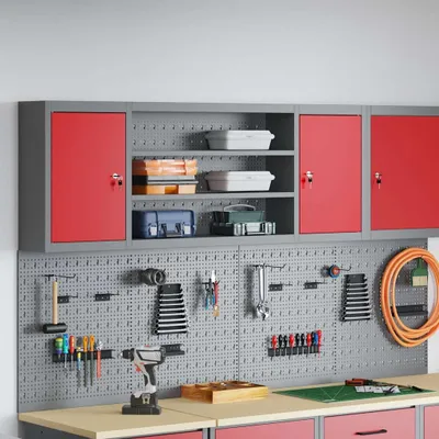 Produktbild von Möbel Werkzeugschrank mit Regal Rot und Grau 150 x 20 x 55 cm - Werkzeugschränke 4103476