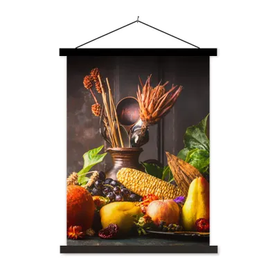 Produktbild von MuchoWow® Textilposter Gemüse - Obst - Rustikal - Tisch 120x160 cm mit schwarzem Rahmen - Magnetischer