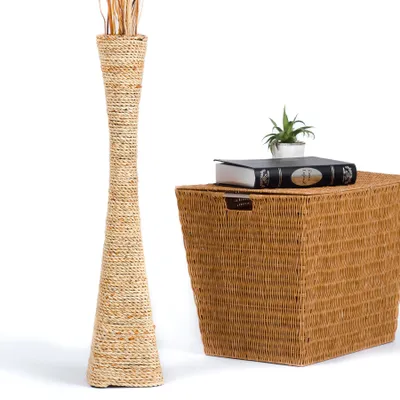 Produktbild von Leewadee Große Bodenvase 70 cm - Hohe Wasserhyazinthe Deko Vase