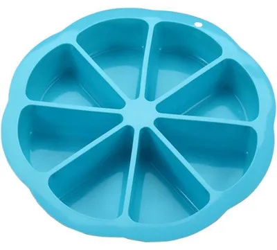 Image de Moule à gâteau en silicone, forme ronde avec 8 triangles, couleur bleue, antiadhésif, réutilisable