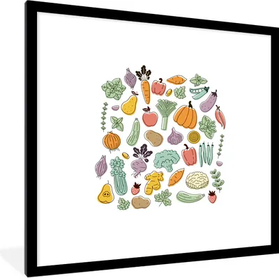 Produktbild von MuchoWow® Gerahmtes Poster Gemüse - Obst - Minimalismus 40x40 cm - Poster mit Schwarzem Bilderrahmen Wandposter Rahmen Foto Bilder - Poster - Plakat im Rahmen