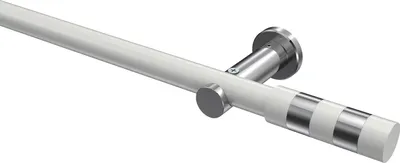 Produktbild von Interdeco Gardinenstange / Vorhangstange Weiß / Chrom, Typ Platon Mavell (Zylinder Bicolor) ohne Ringe, 20 mm Ø 1-läufig, 160 cm