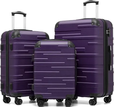Obrázek produktu pro Sada pevných kufrů COOLIFE Materiál ABS Zámek TSA 4 kolečka šedá fialová
