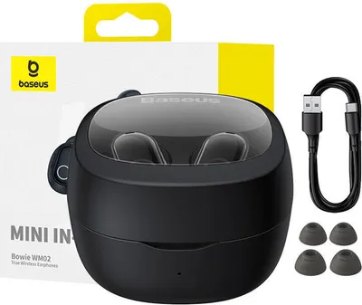 Zdjęcie produktu dla Baseus Bowie WM02 Słuchawki douszne, bezprzewodowe, Bluetooth 5.3, mikrofon, czarne