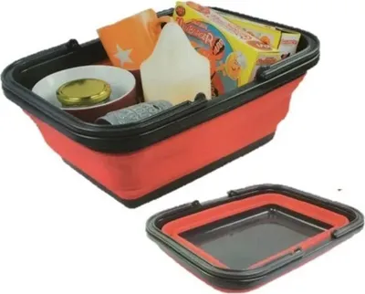 Produktbild von Tragekorb faltbar Einkaufskorb Picknickkorb Tragetasche Aufbewahrungskorb ,Farbe rot