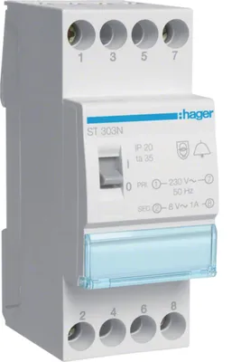 Immagine prodotto di Trasformatore a campana Hager con interruttore 8VA 230/8V ST303N (ST303N)